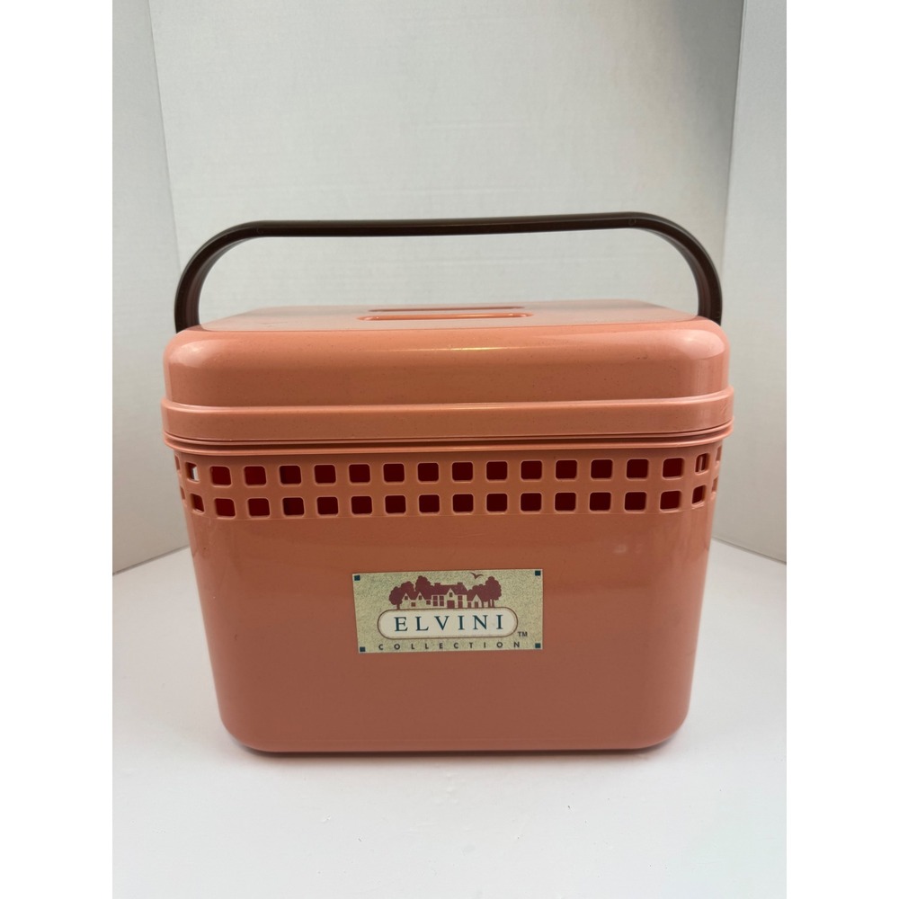 Vintage Elvini Collection Claris Pink Plastic Storage Basket Caddy with Handle